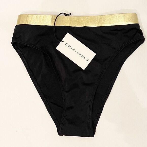 NWT Solid & Striped Bikini Bottom Bella Bottom size Small Black Gold - Picture 8 of 10